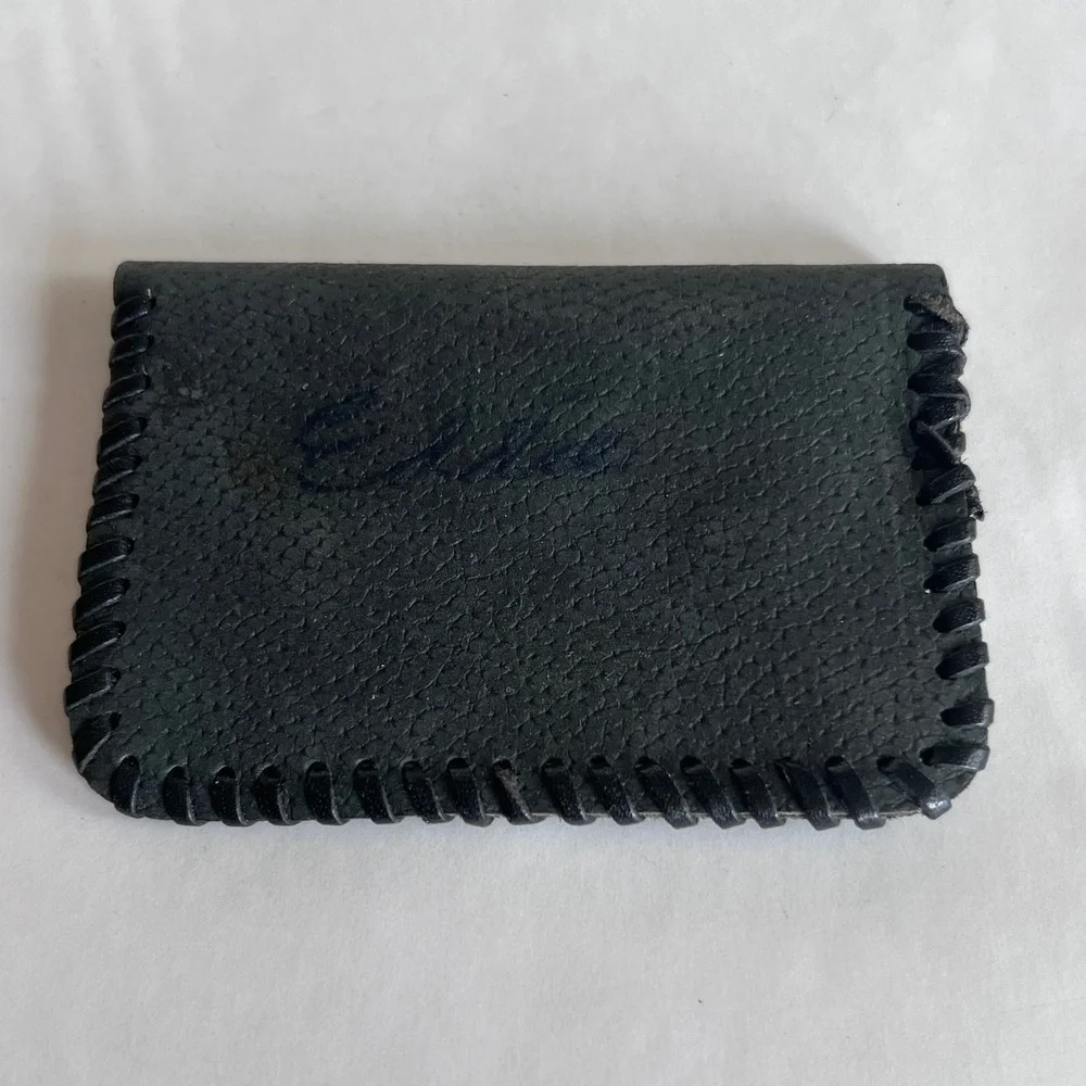 Handmade Black Leather Whipstitch Coin Purse Snap Wallet Eddie Personalization